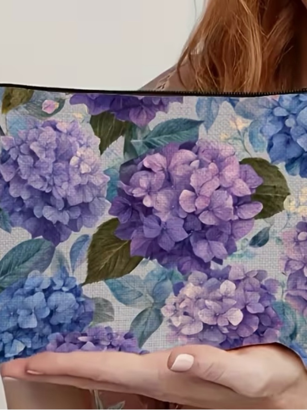 Floral Hydrangea Cosmetic Bag - Purple Blue Floral Print